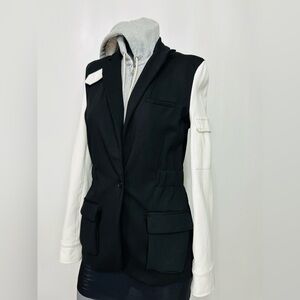 Central Park West Black Vest with White Sleeves and Gray Hood
